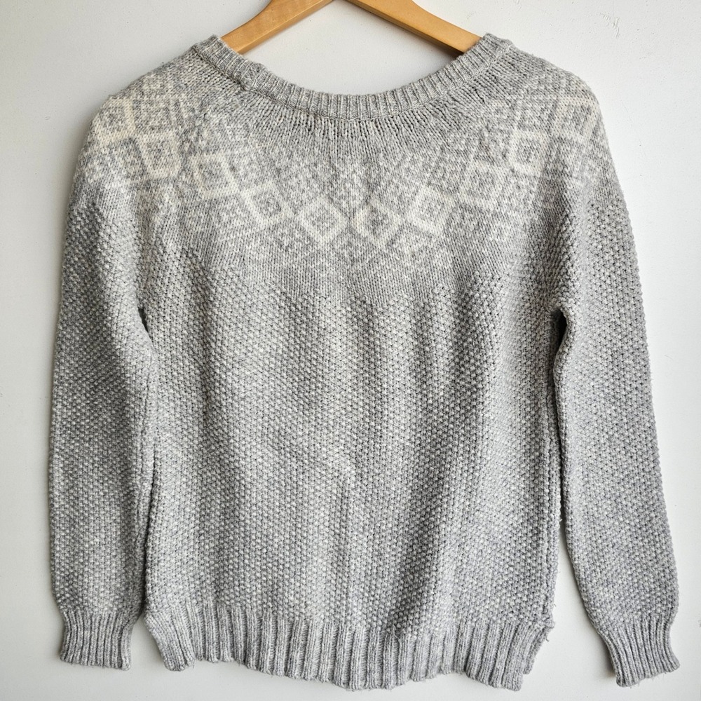 Marine Layer Fair Isle Knit‎ Pullover Sweater Wool Blend Light Gray Women's XS - Picture 2 of 9